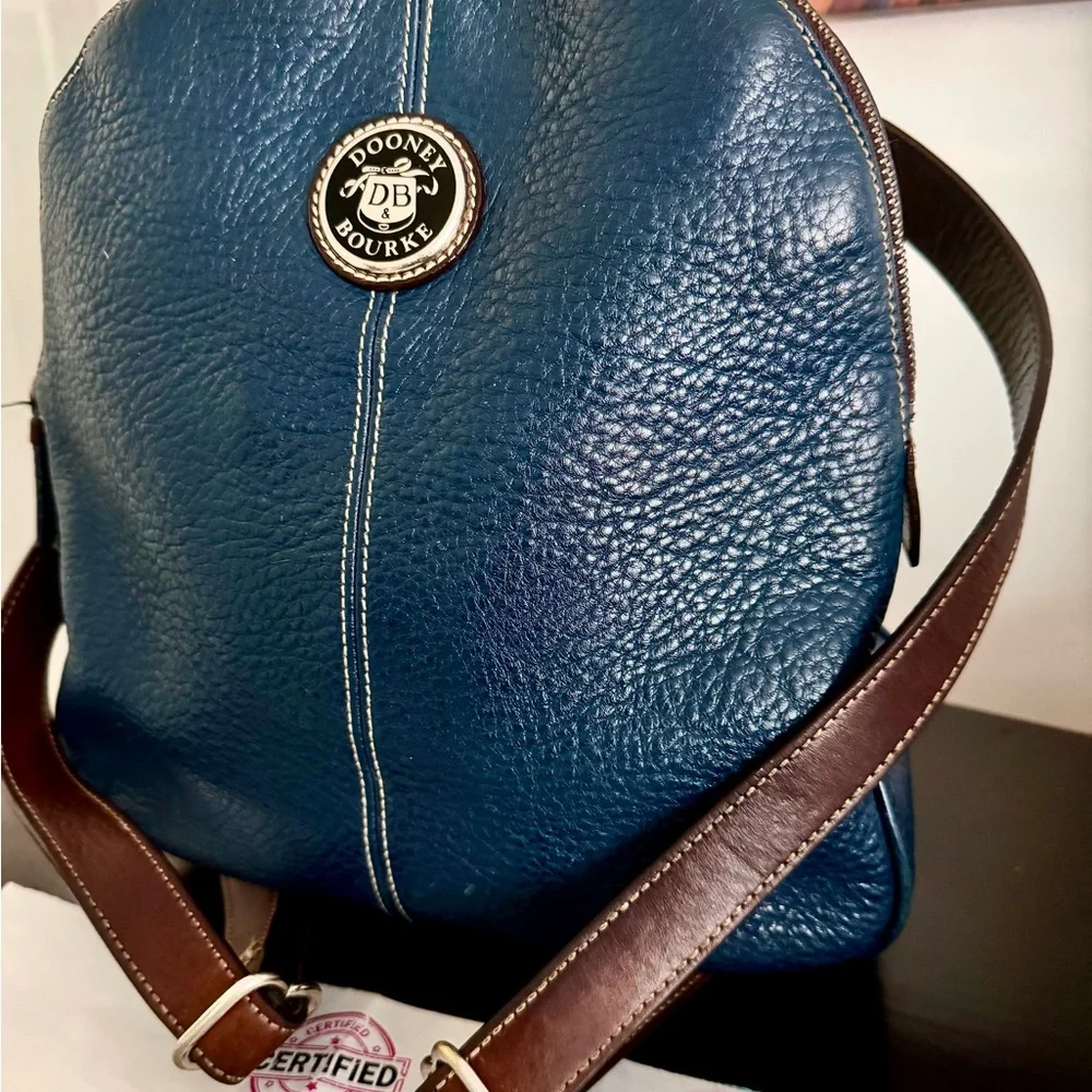 Dooney & Bourke Pebble Grain Blue Leather Backpack w/ COA EUC